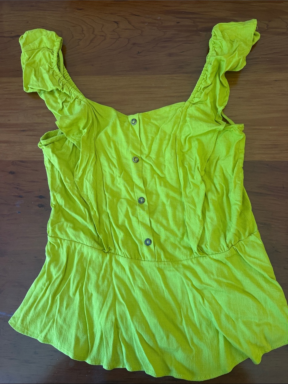 Moa Moa Neon Yellow Ruffle-Strap Button Front Camisole